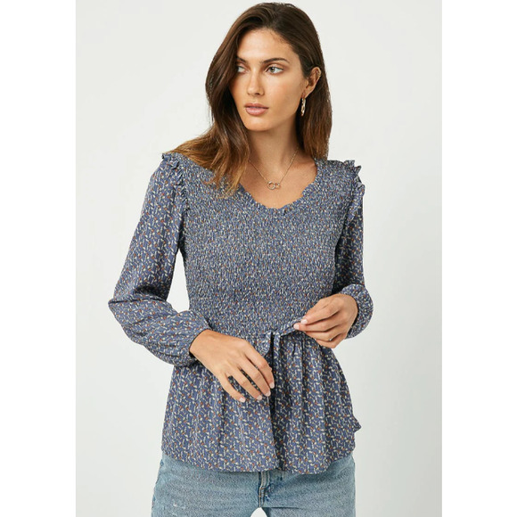 Hayden | Tops | Hayden Laura Blue Floral Smocked Ruffle Blouse Small ...